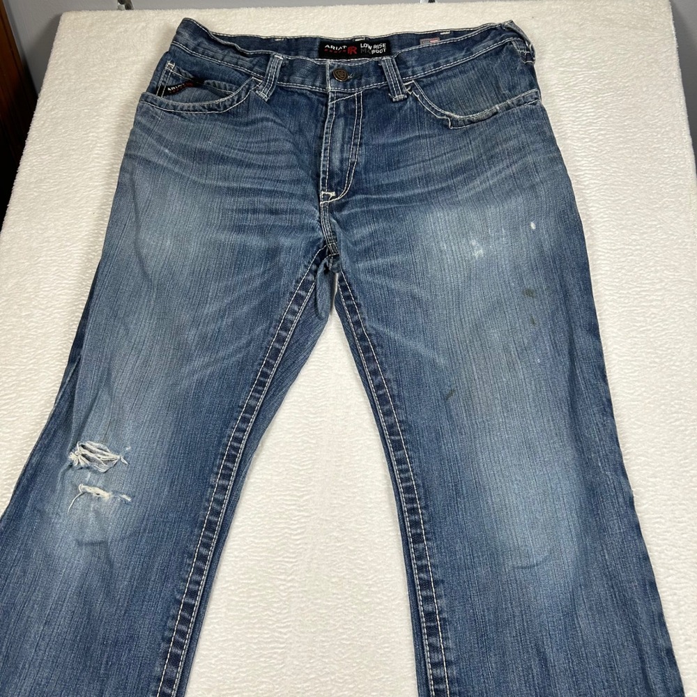 Ariat FR M4 Boot Cut Jeans Low Rise Flame Resistant Mens 35x32 Blue Medium Wash